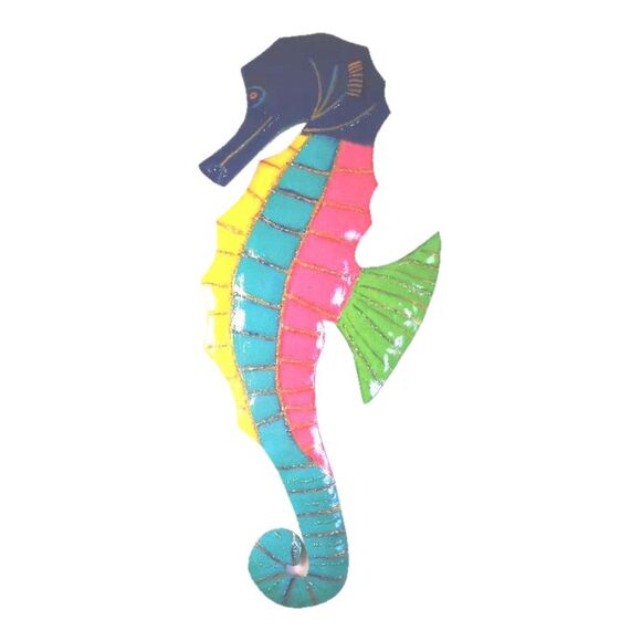 Tropical Seahorse Tiki Decor Haitian Metal Art Teal Blue - Picture 1 of 4